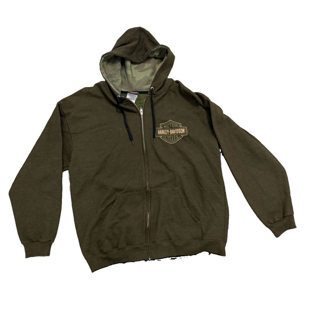 Harley Davidson Ozark Missouri Hoodie Large Olive Green Camo Large Motorcycle